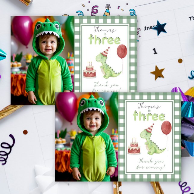 Tarjeta De Agradecimiento Dinosaur cumpleaños 3 años gracias (Subido por el creador)