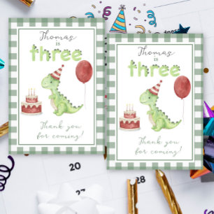 Tarjeta De Agradecimiento Dinosaur cumpleaños 3 años gracias