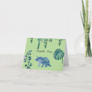 Tarjeta De Agradecimiento Dinosaur Fiesta Triceratops Green