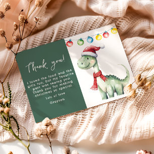 Tarjeta De Agradecimiento Dinosaur Navideño Adorable