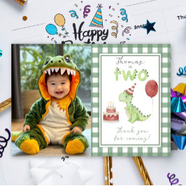 Tarjeta De Agradecimiento Dinosaur Second Birday gracias