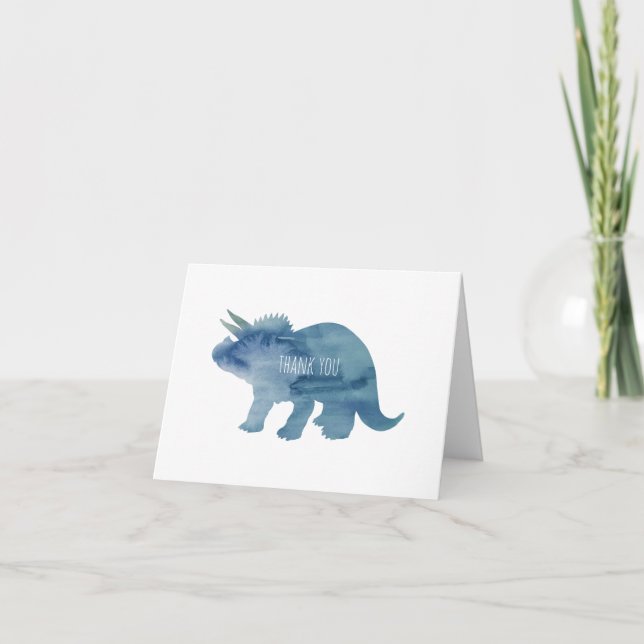 Tarjeta De Agradecimiento Dinosaur Triceratops Blue Silhouette (Anverso)