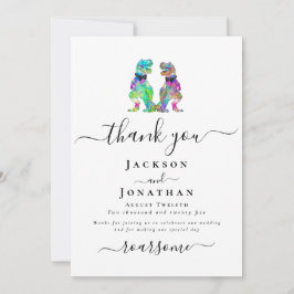 Tarjeta De Agradecimiento Dinosaur Two Grooms Gay Wedding Thank You