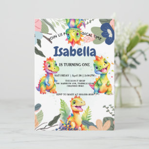 Tarjeta De Agradecimiento Dinosaurio arcoiris floral lindo Fiesta de cumplea