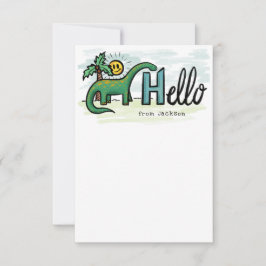 Tarjeta De Agradecimiento Dinosaurio de cuello largo divertido Hola niños pe