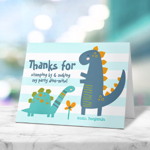 Tarjeta De Agradecimiento Dinosaurios Azules Lindos Kawaii Cumpleaños de Niñ
