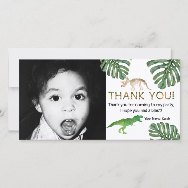 Tarjeta De Agradecimiento ¡Dinosaurios! Cumpleaños de Dinosaurio Gracias (Anverso)