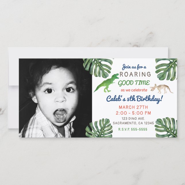 Tarjeta De Agradecimiento ¡Dinosaurios! Foto de la fiesta de cumpleaños de D (Anverso)