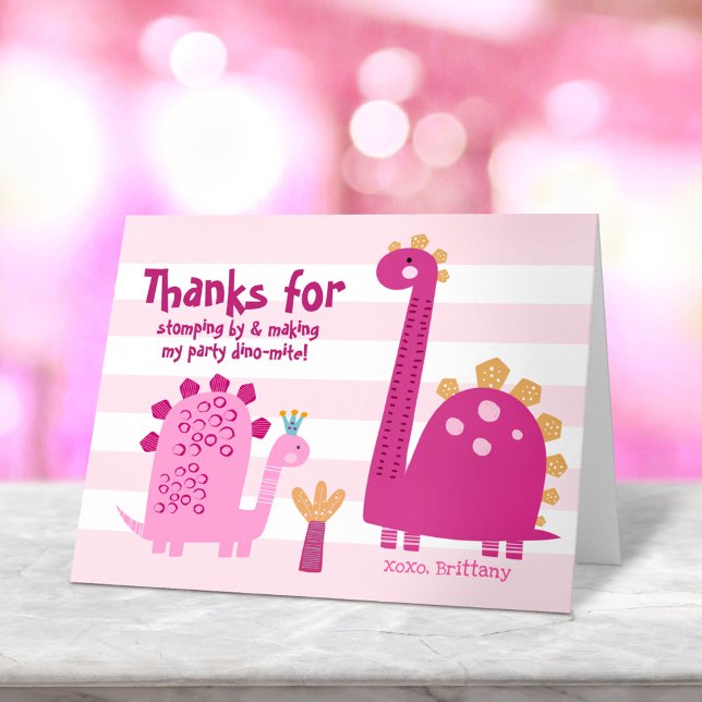 Tarjeta De Agradecimiento Dinosaurios rosados kawaii Chica caprichosa cumple (Subido por el creador)