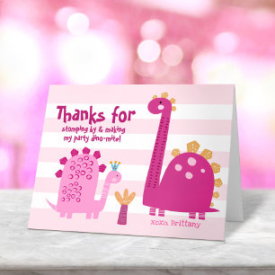 Tarjeta De Agradecimiento Dinosaurios Rosados Lindos Kawaii Cumpleaños de Ni
