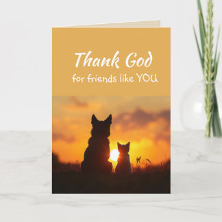 Tarjeta De Agradecimiento Dios bendiga a amigos como tú Mascotas al atardece