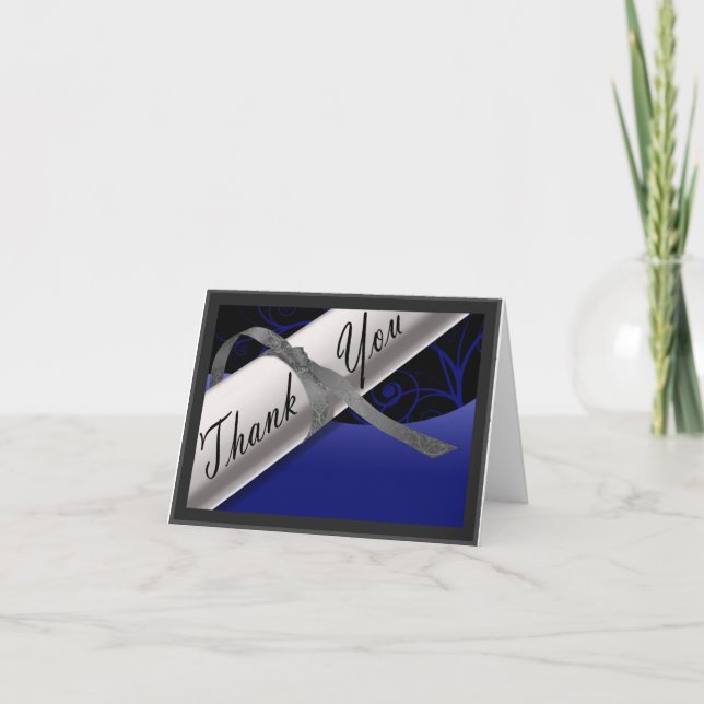 Tarjeta De Agradecimiento Diploma azul y plateado (Anverso)