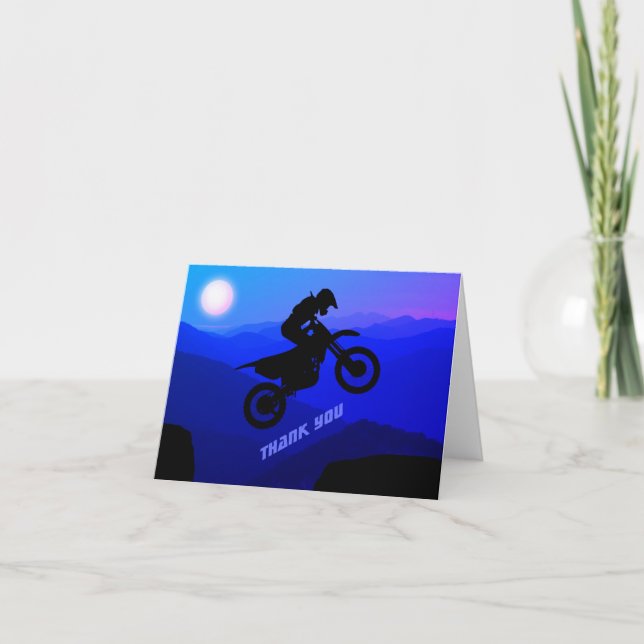 Tarjeta De Agradecimiento Dirt Bike Full Moon Night Ride Motocross (Anverso)