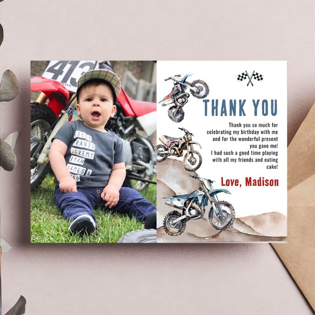 Tarjeta De Agradecimiento Dirt Bike Race Boy Birday Photo You Card (Subido por el creador)