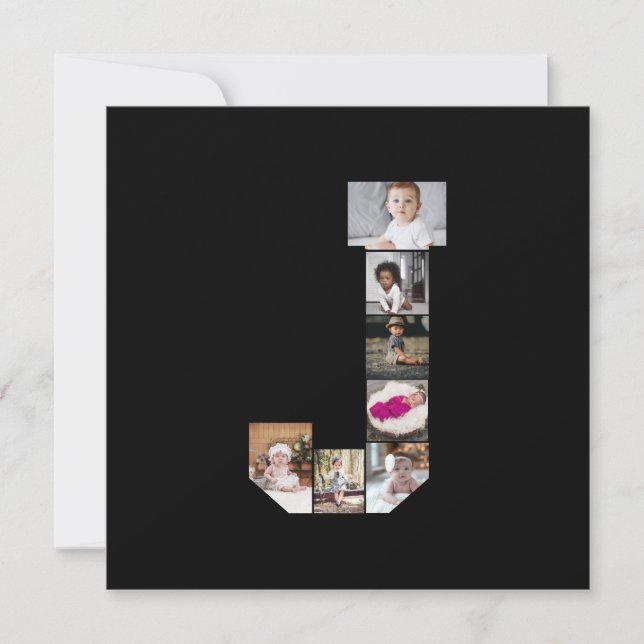 Tarjeta De Agradecimiento Diseña tu propio collage de fotos con la letra J (Anverso)