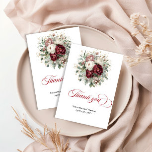 Tarjeta De Agradecimiento Diseñador Burgundy Verdor Floral Oro Gracias