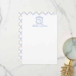 Tarjeta De Agradecimiento Diseñador de Acuarela Cresta de Monograma Azul Bod
