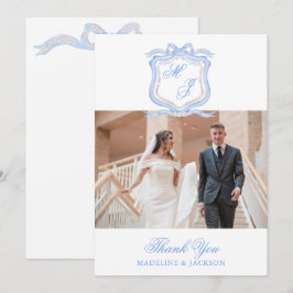 Tarjeta De Agradecimiento Diseñador de acuarela Monograma azul Foto