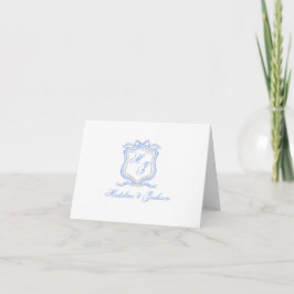 Tarjeta De Agradecimiento Diseñador de color de agua Boda de monograma azul