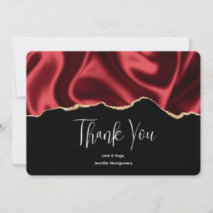Tarjeta De Agradecimiento Diseño abstracto de satén ondulado glamuroso rojo