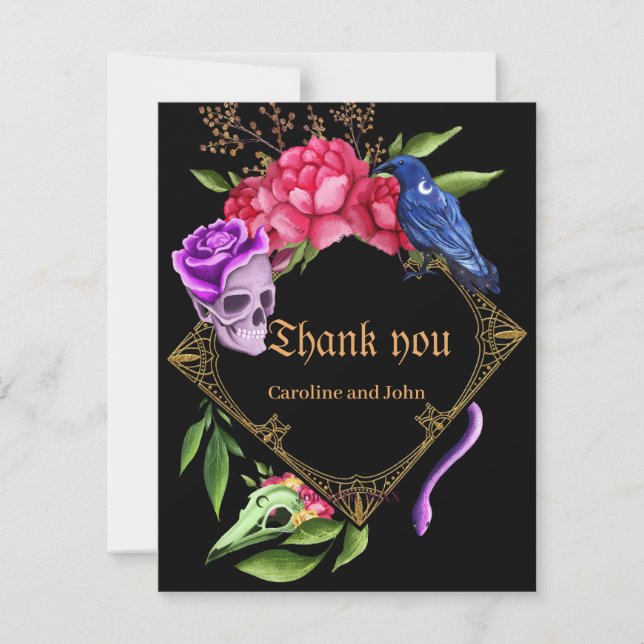Tarjeta De Agradecimiento Diseño boda místico oscuro y romántico (Anverso)
