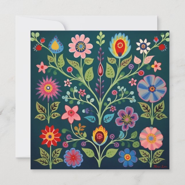 Tarjeta De Agradecimiento Diseño de arte folclórico (Anverso)