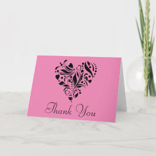 Tarjeta De Agradecimiento Diseño de corazón rosa y negro