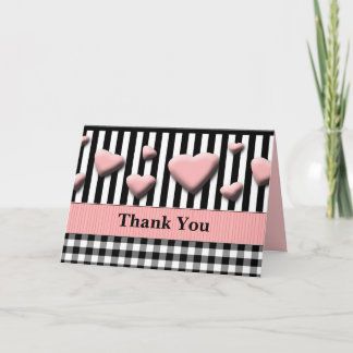 Tarjeta De Agradecimiento Diseño de Corazones Rosados en el Interior en Blan