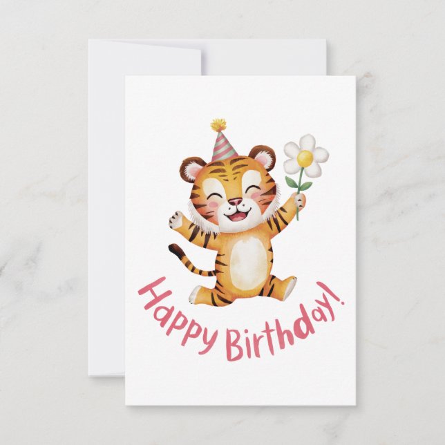 Tarjeta De Agradecimiento Diseño de cumpleaños de tigre juguetón con margari (Anverso)