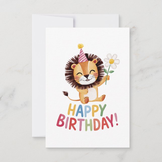 Tarjeta De Agradecimiento Diseño de cumpleaños del león divertido rugiente (Anverso)