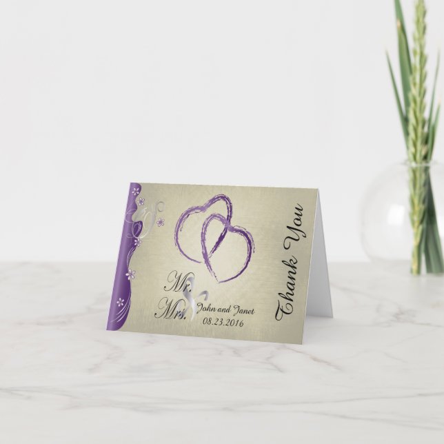 Tarjeta De Agradecimiento Diseño de curvado con clase de época | Violeta ama (Anverso)