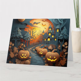 Tarjeta De Agradecimiento Diseño de efecto 3D de la escena de Halloween mate