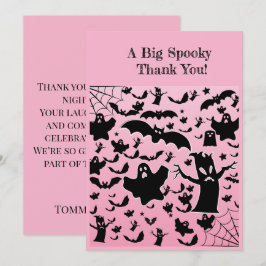 Tarjeta De Agradecimiento Diseño de fantasmas y telarañas espeluznantes rosa