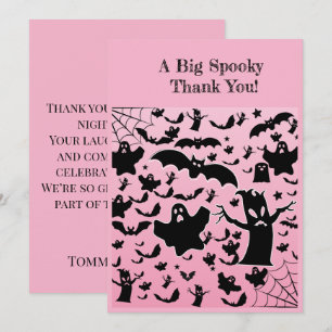Tarjeta De Agradecimiento Diseño de fantasmas y telarañas espeluznantes rosa