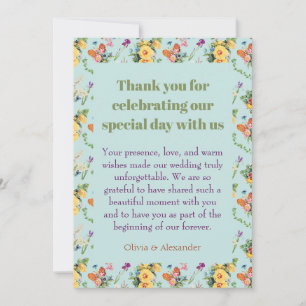 Tarjeta De Agradecimiento Diseño de flores amarillas y patrón floral en acua