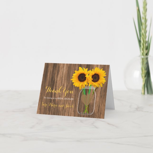 Tarjeta De Agradecimiento Diseño de frasco de Mason de girasol de campo (Anverso)