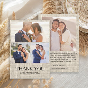 Tarjeta De Agradecimiento Diseño de Lino Boda 4 Collage de Fotos Agradecimie