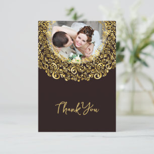 Tarjeta De Agradecimiento Diseño de lujo negro y oro con foto