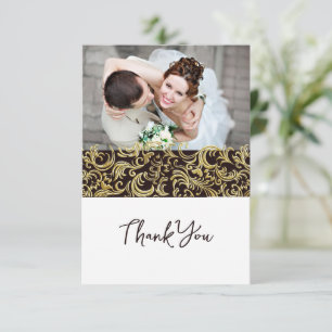 Tarjeta De Agradecimiento Diseño de lujo negro y oro con foto