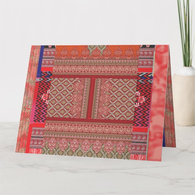 Tarjeta De Agradecimiento diseño de un patrón rojo y beige (Reverso)