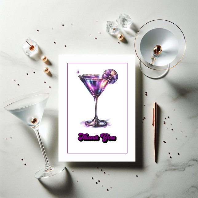 Tarjeta De Agradecimiento Diseño de vidrio de galaxia de martini retro glam  (Disco Glam Retro Martini Galaxy Glass Design Thank You Card)