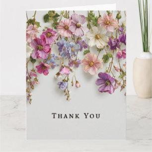 Tarjeta De Agradecimiento Diseño elegante de "Gracias" con flores colgantes