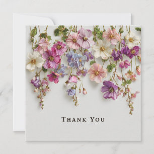 Tarjeta De Agradecimiento Diseño elegante de "Gracias" con flores colgantes