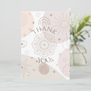 Tarjeta De Agradecimiento Diseño Estético de Doodles de Espacio Neutral Boho