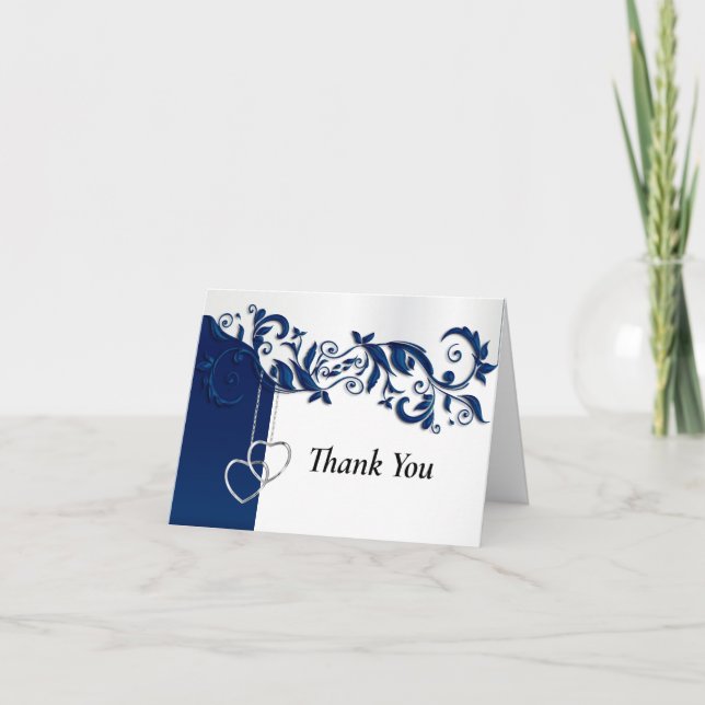 Tarjeta De Agradecimiento Diseño floral azul de la marina (Anverso)