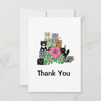 Tarjeta De Agradecimiento Diseño floral rosa familia de gatos cúrcudos