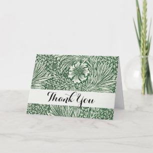 Tarjeta De Agradecimiento diseño floral verde caléndula de william morris