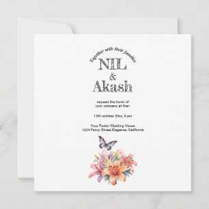 Tarjeta De Agradecimiento Diseño Floral y de Mariposa Elegante y Lindo