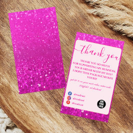 Tarjeta De Agradecimiento Diseño Glam de Rosa Caliente de Moda