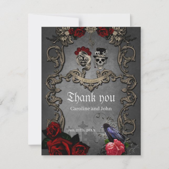 Tarjeta De Agradecimiento Diseño gótico con calaveras frescas (Anverso)
